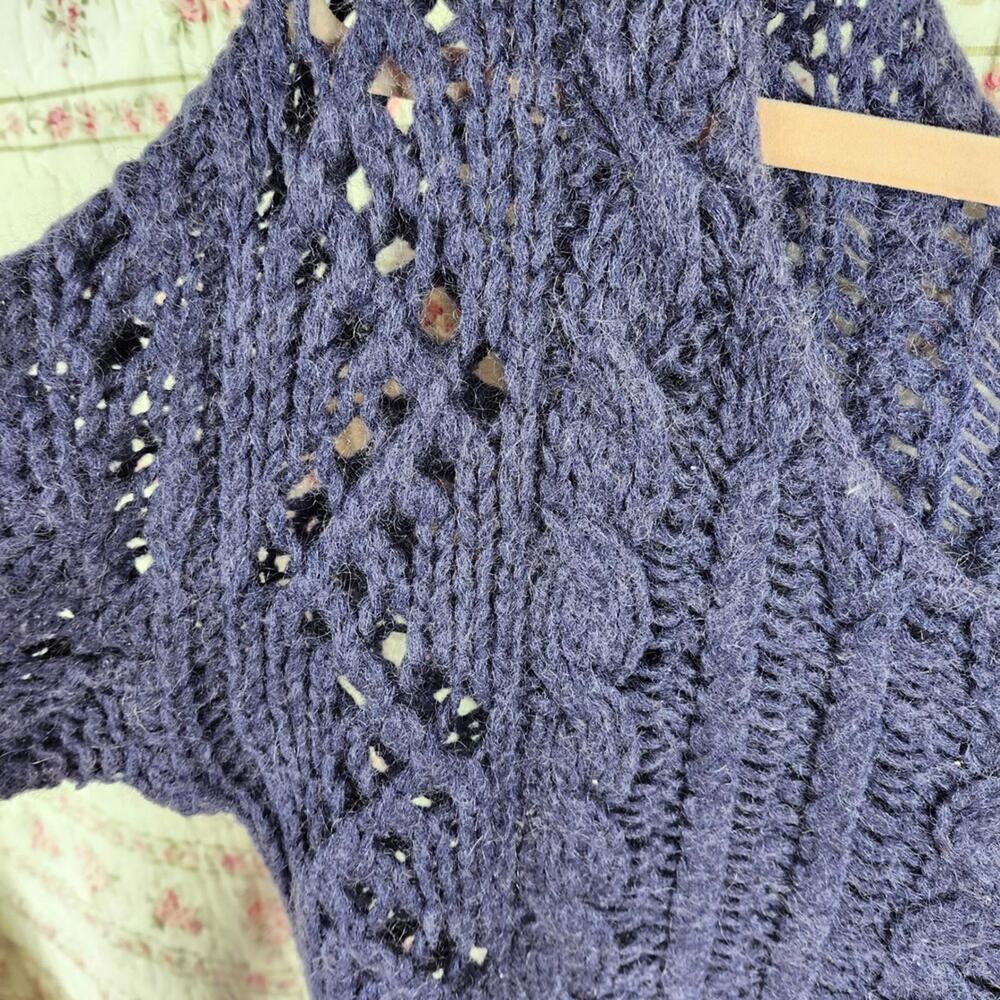 Free People Cable‎ Knit Sweater Pullover Open Knit Purple Boho Size M - Picture 3 of 5